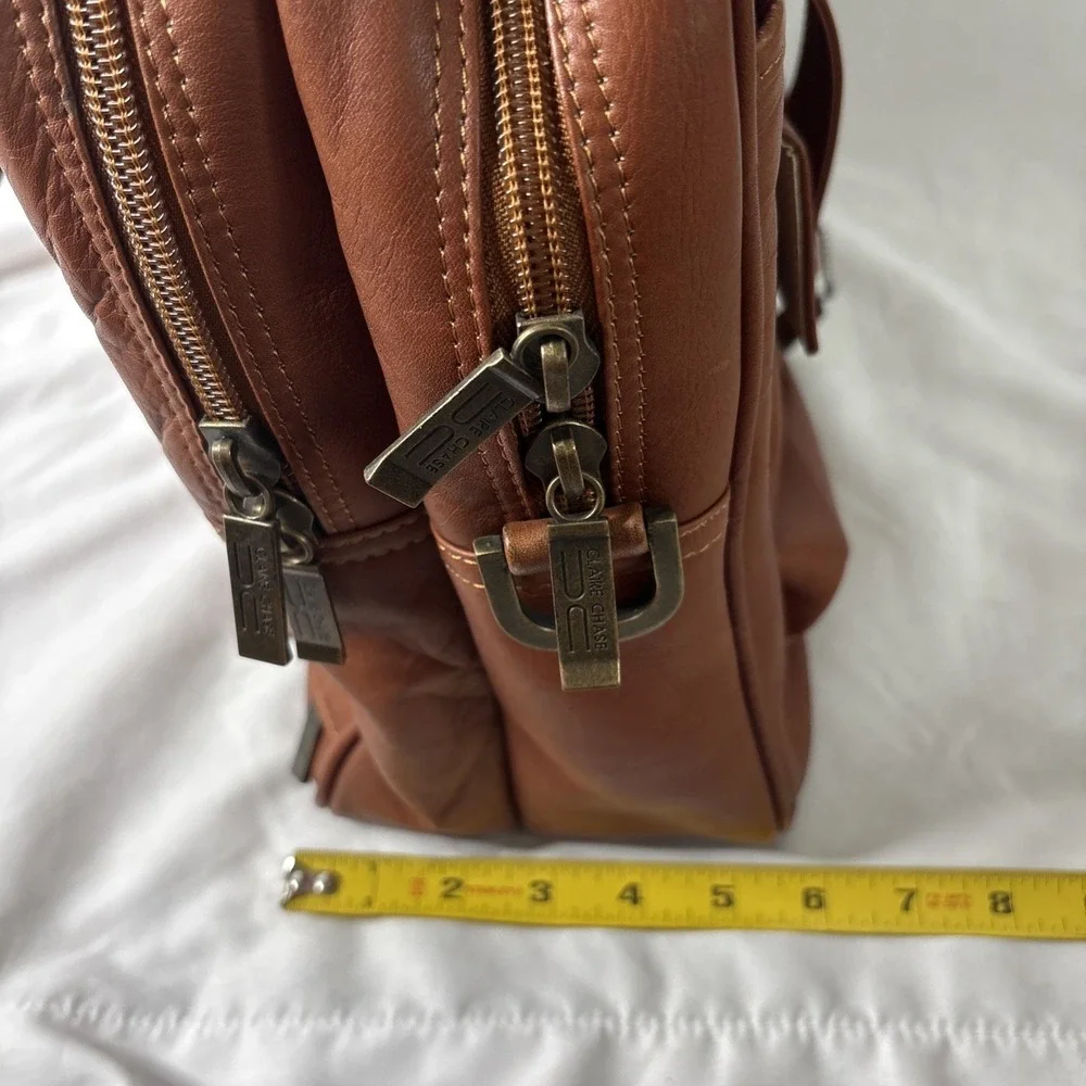 Claire Chase Executive Computer Laptop Briefcase Leather Cognac Luxury Carry On
